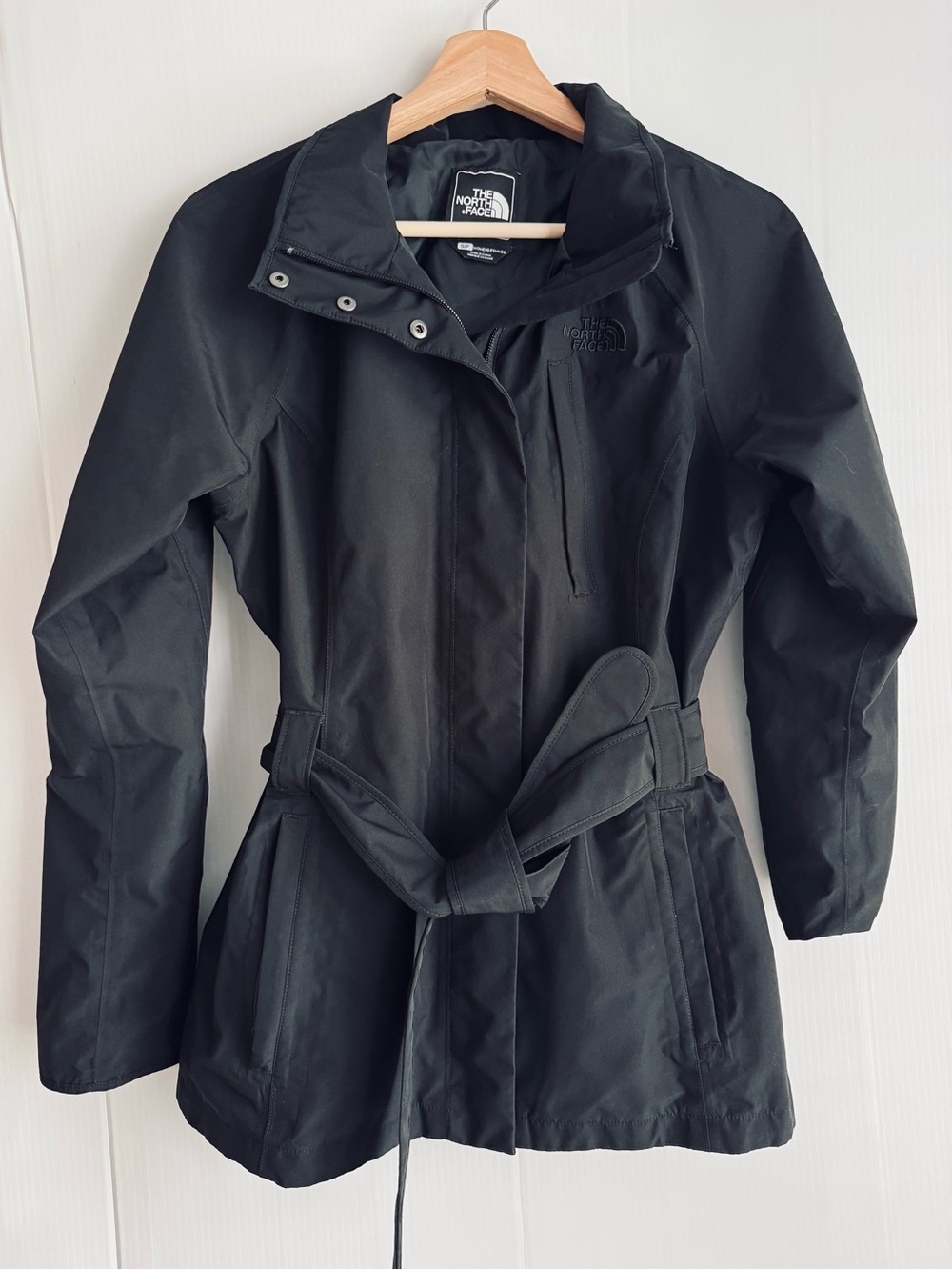 The North Face Black Belted Trench Coat detachable hood size small